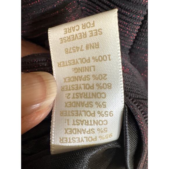 Cache Sleeveless Ribbed Bodycon Dress – Shimmering Black & Dark Red, Size 0 - Picture 8 of 9